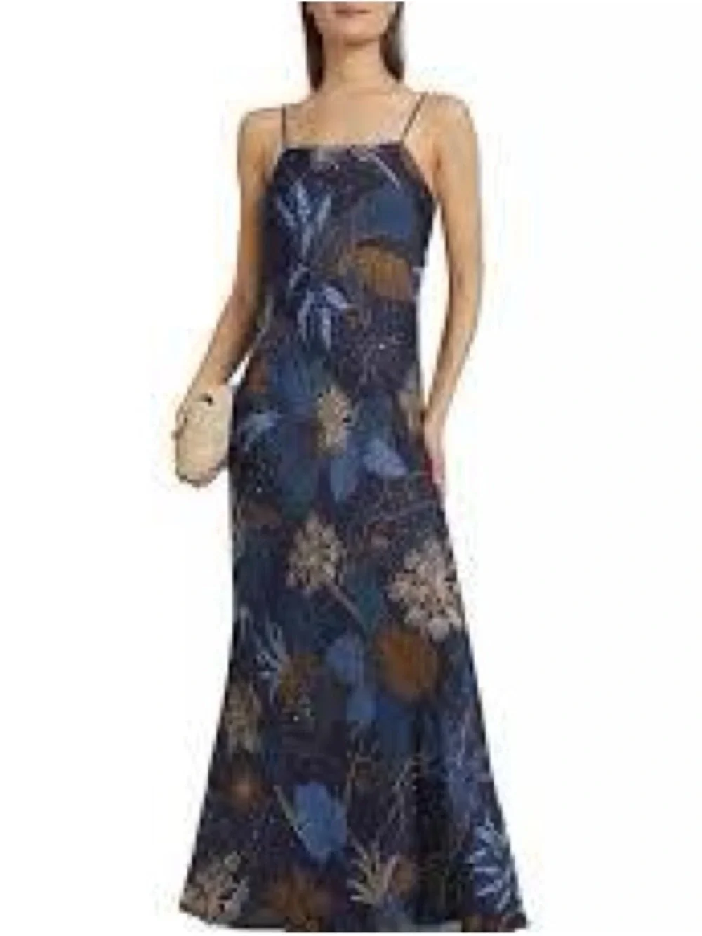 Navy Floral Slip Maxi Dress with Brown & Blue Accents - Picture 2 of 12